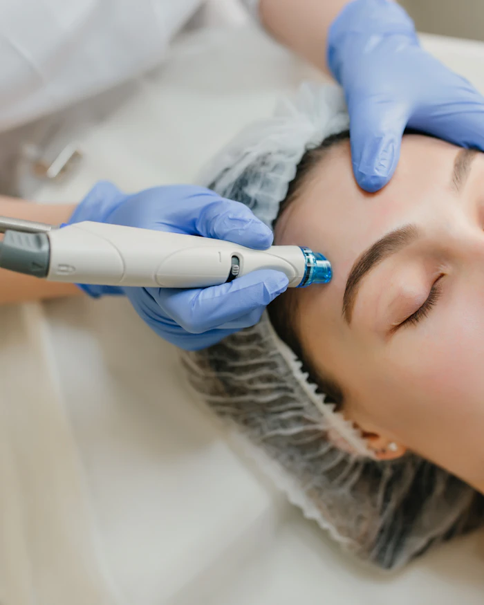 Esthetic facial treatment in progress
